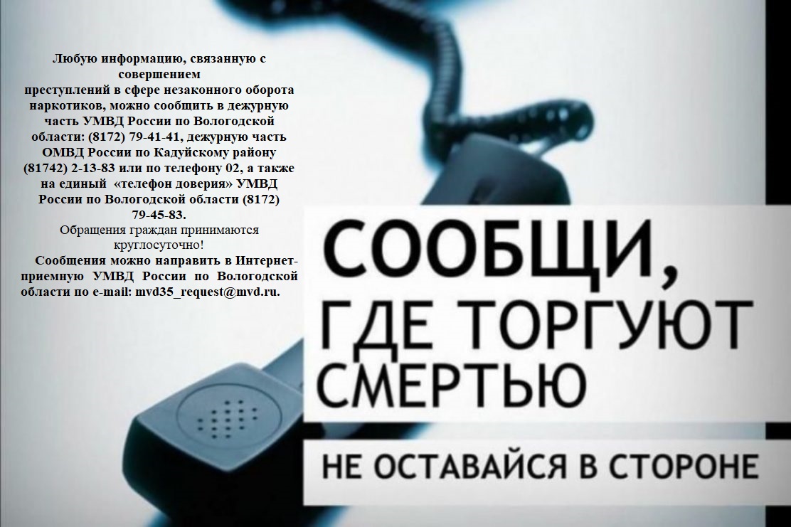 В Вологодской области стартует ежегодная  Общероссийская антинаркотическая  акция  «Сообщи, где торгуют смертью».